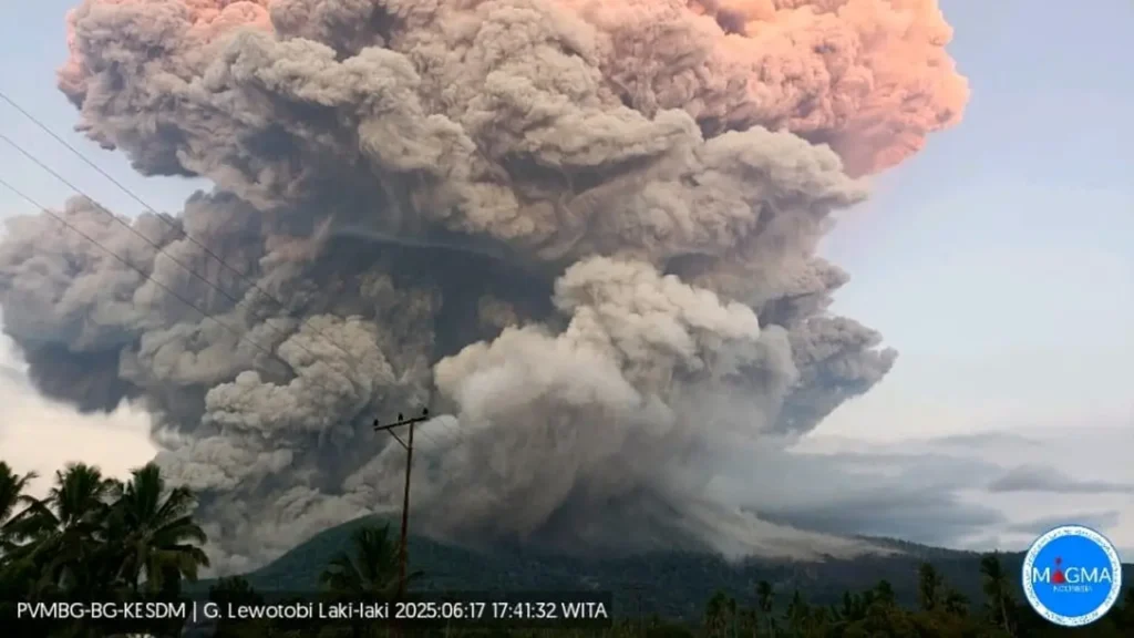 Gunung Lewotobi Laki-laki di kecamatan Wulanggitang, Kabupaten Flores Timur, NTT kembali erupsi. (Dok PVMBG)