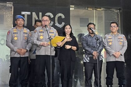 Kepala Biro Penerangan Masyarakat (Karopenmas) Divhumas Polri Brigjen Pol. Trunoyudo Wisnu Andiko dalam konferensi pers, di gedung TNCC Polri, Rabu (3/9/2025).(KOMPAS.com / IRFAN KAMIL)